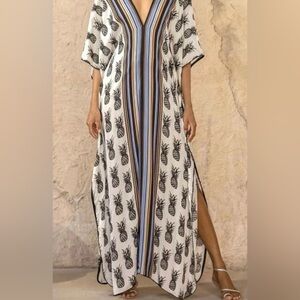 Pineapple Express Bohemian Swimsuit Coverup Beach Kaftan Dress.